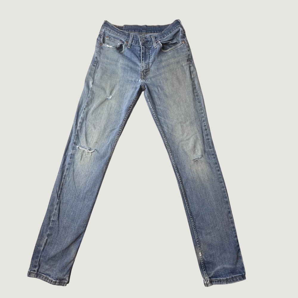 Levi's 511 Jeans Mens 31x32 Slim Fit Light Wash Distressed Blue Tapered Denim